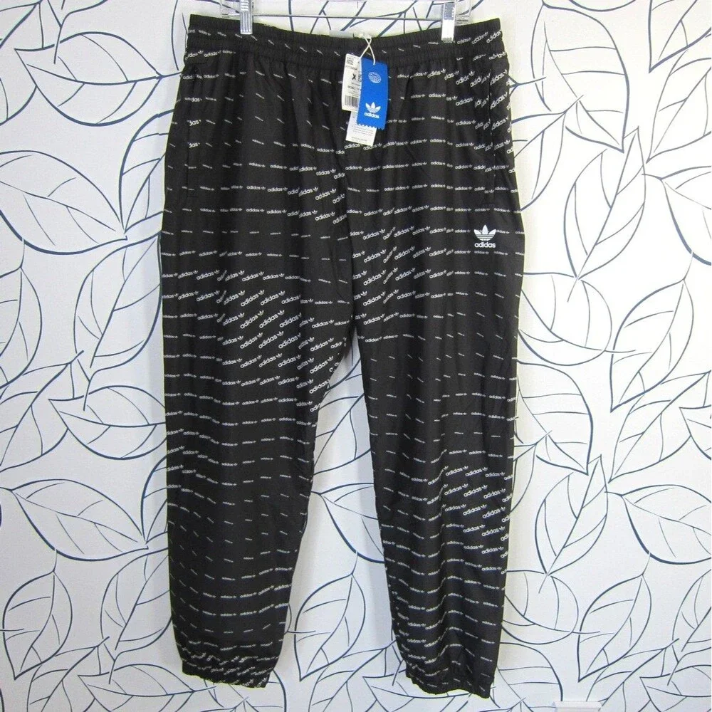 Adidas Originals Men's XL Black Regular Fit Monogram Logo Track Pants H13484 NWT